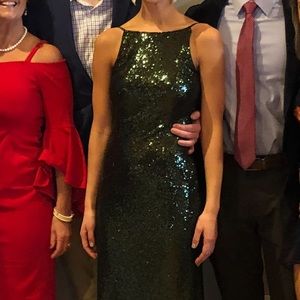 Green sequence floor length dress